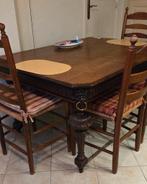 Antiek, Eiken eettafel, bestoken decor, leeuwenmaskers, 125-, Ophalen, Gebruikt, Eikenhout, Vier personen