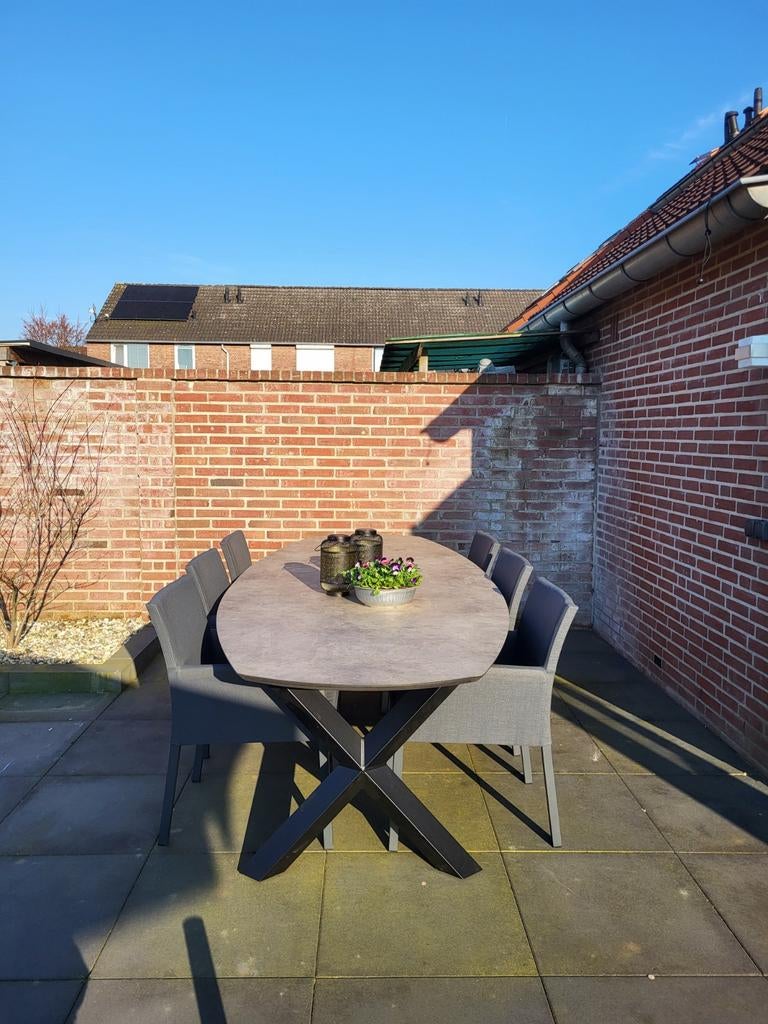 Hpl tuintafel met diamand onderstel, Overige materialen, Eettafel, Ophalen of Verzenden, Tuinset