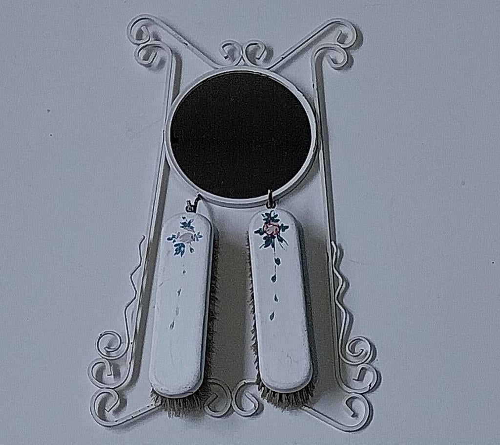 Brocante kaptafelspiegel- en borstelset, Ophalen of Verzenden