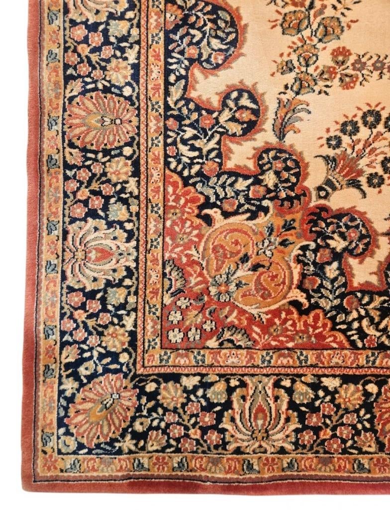 Vintage oosters wol Uzbek vloerkleed medallion 197x296cm, Gebruikt, Crème, 150 tot 200 cm, 200 cm of meer