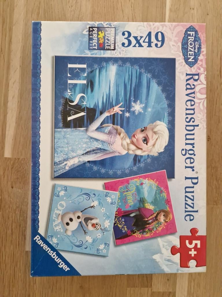 3 Puzzels Frozen, Ophalen of Verzenden, Meer dan 50 stukjes, Zo goed als nieuw, 4 tot 6 jaar