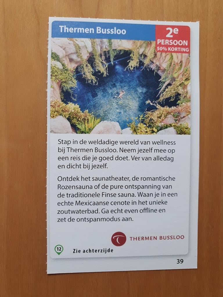 Thermen Bussloo 2e persoon 50% korting, Tickets en Kaartjes, Drie personen of meer, Kortingsbon, Spa of Sauna