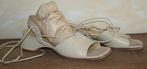 SERGIO TURRI beige spartoo sandalen met hak M39 * GEDRAGEN *, Beige, Gedragen, SERGIO TURRI, Sandalen of Muiltjes