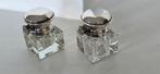 2 Antieke Kristallen Inktpotjes met Zilveren deksel keur 925, Ophalen of Verzenden, Zilver