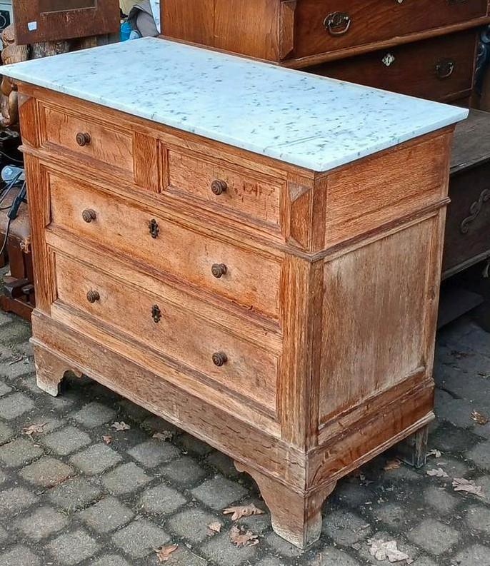 Antieke eikenhouten commode met marmeren blad, Huis en Inrichting, Kasten | Dressoirs, Gebruikt, 100 tot 150 cm, 50 tot 75 cm