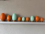 9 ei vaasjes oranje en turquoise - leuk voor Pasen!, Overige materialen, Oranje, Ophalen of Verzenden, Zo goed als nieuw
