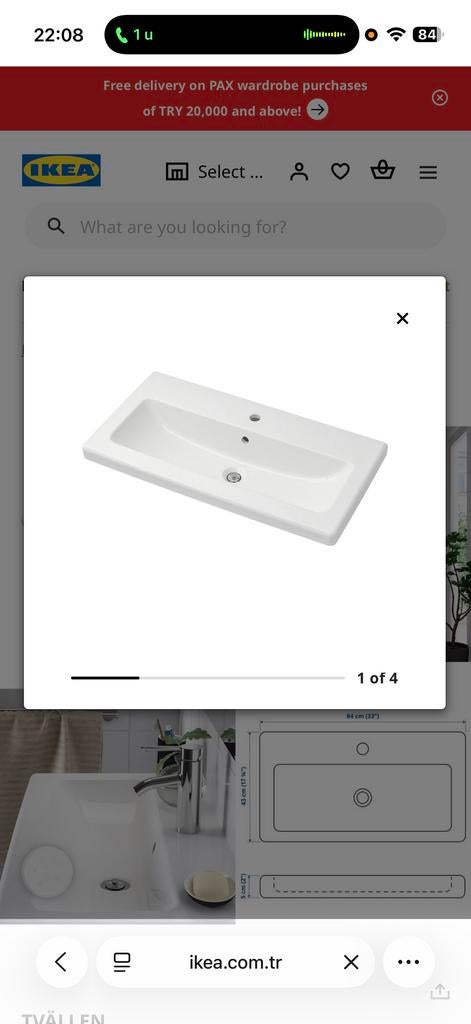 Nieuwe IKEA TVÄLLEN wastafel 84x43x5 cm, Ophalen, Nieuw, Wastafel