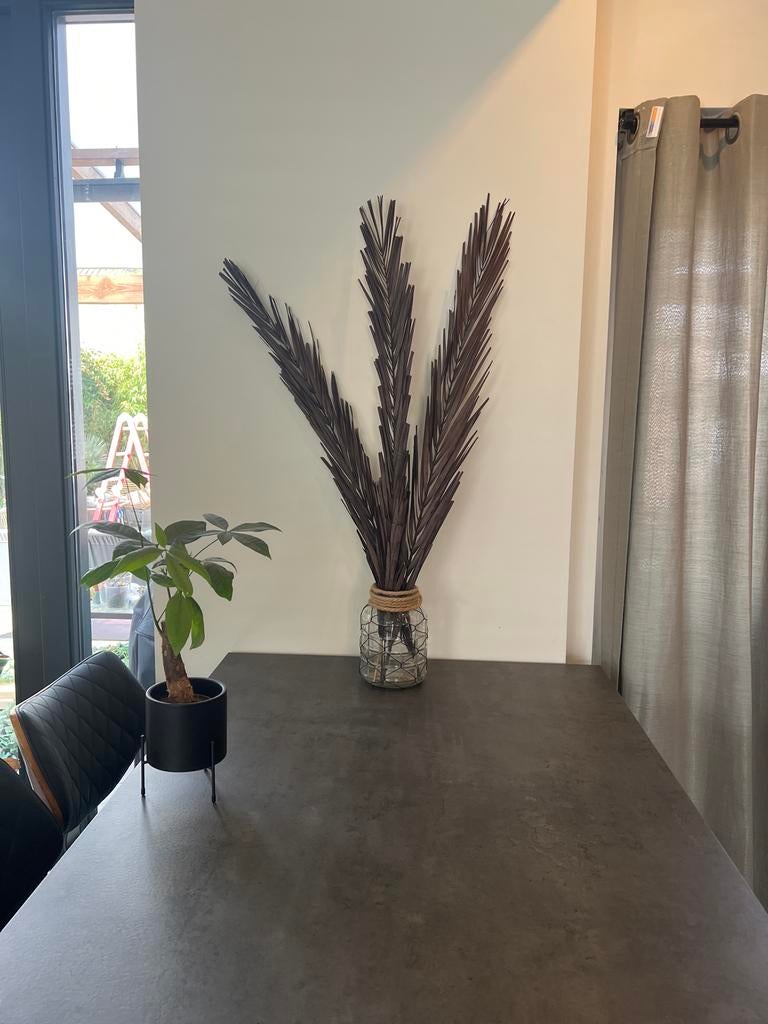 Glazen vaas met gedroogde palmbladeren, Gebruikt, Overige kleuren, Ophalen of Verzenden, Glas