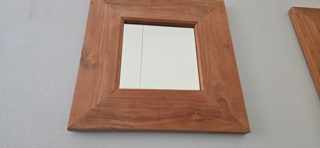 Set van 3 houten spiegels - Teakhout, Ophalen, Minder dan 50 cm, Gebruikt, Vierkant
