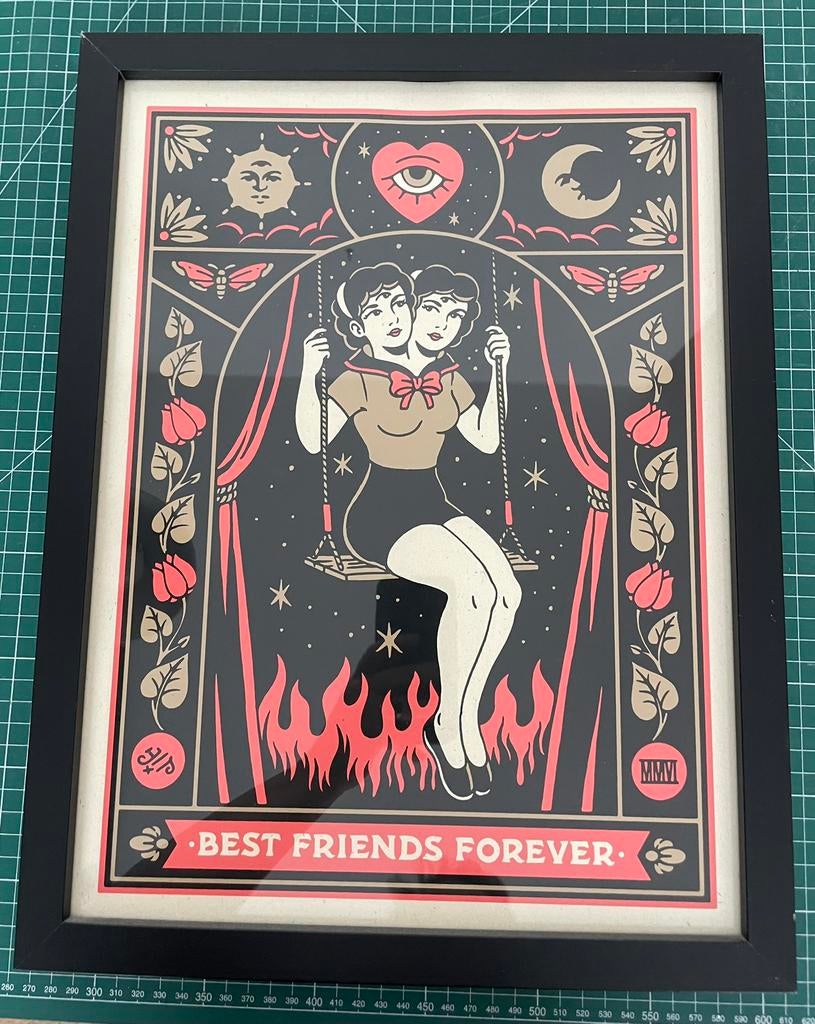 Vintage Tattooshop Rockabilly Print in lijst, Antiek en Kunst, Ophalen of Verzenden