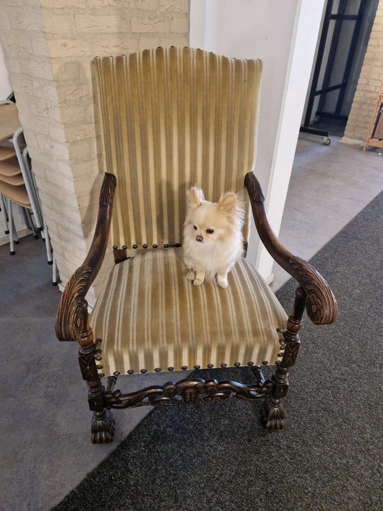 Antieke fauteuil met gestreepte bekleding, Antiek en Kunst, Antiek | Meubels | Stoelen en Banken, Ophalen