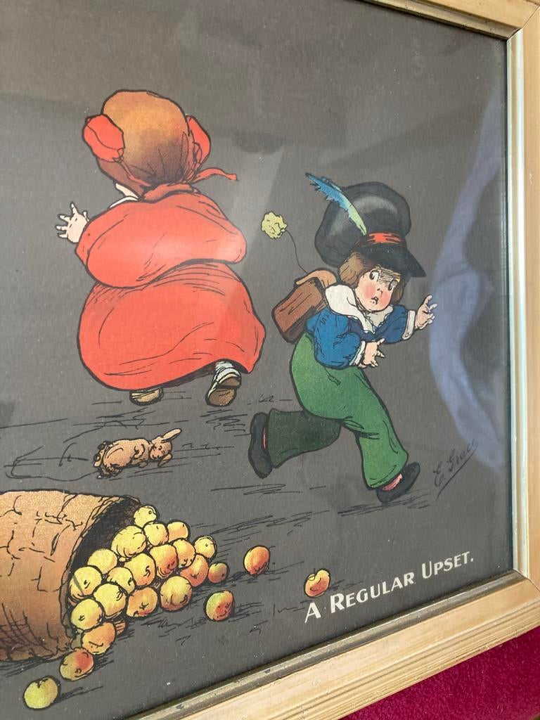 Grote antieke en zeldzame kinderprent 'A Regular Upset', Ophalen of Verzenden, Voor 1940, Gebruikt