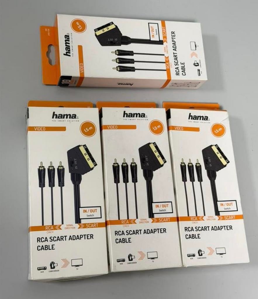 Hama Videokabel Scartkabel- 3 Cinch-stekkers (video) 1,5M, Scartkabel, Nieuw, Ophalen of Verzenden, H