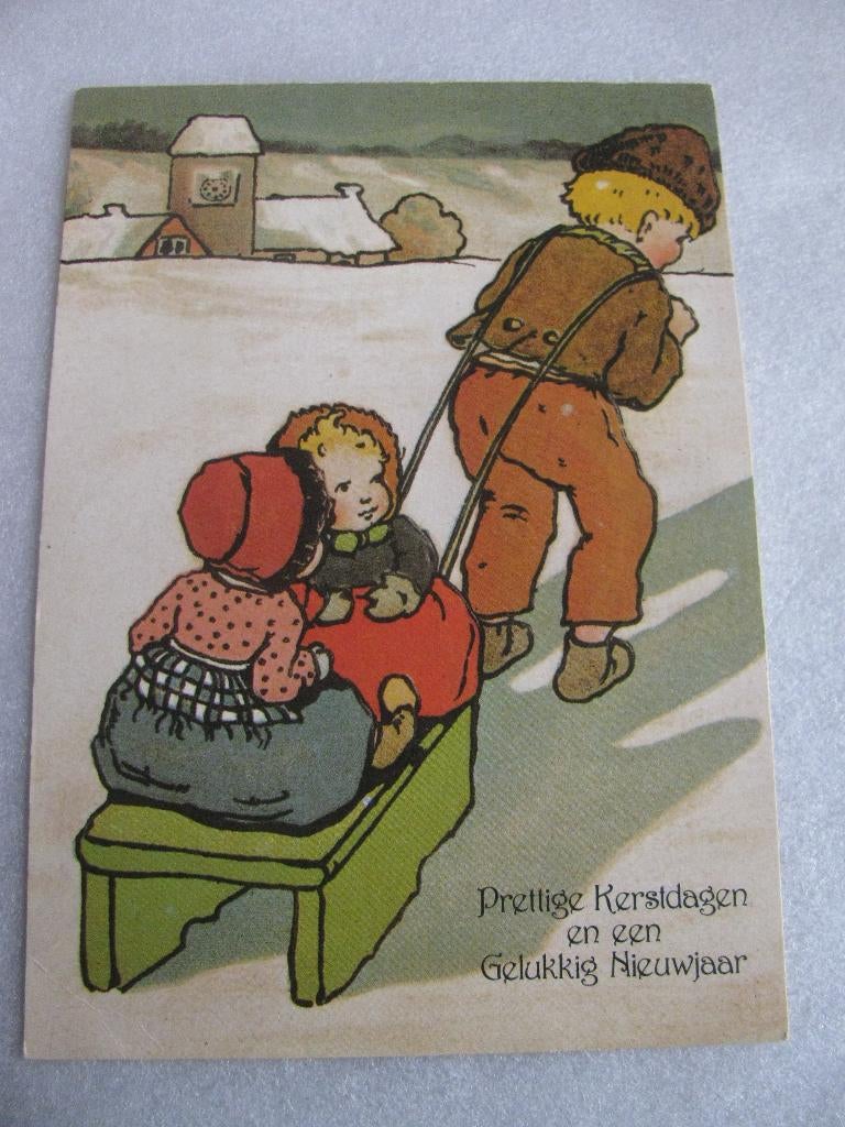 Vintage Kaart - Kinderen met Slee, Verzamelen, Verzenden, 1980 tot heden, Ongelopen, Kinderen