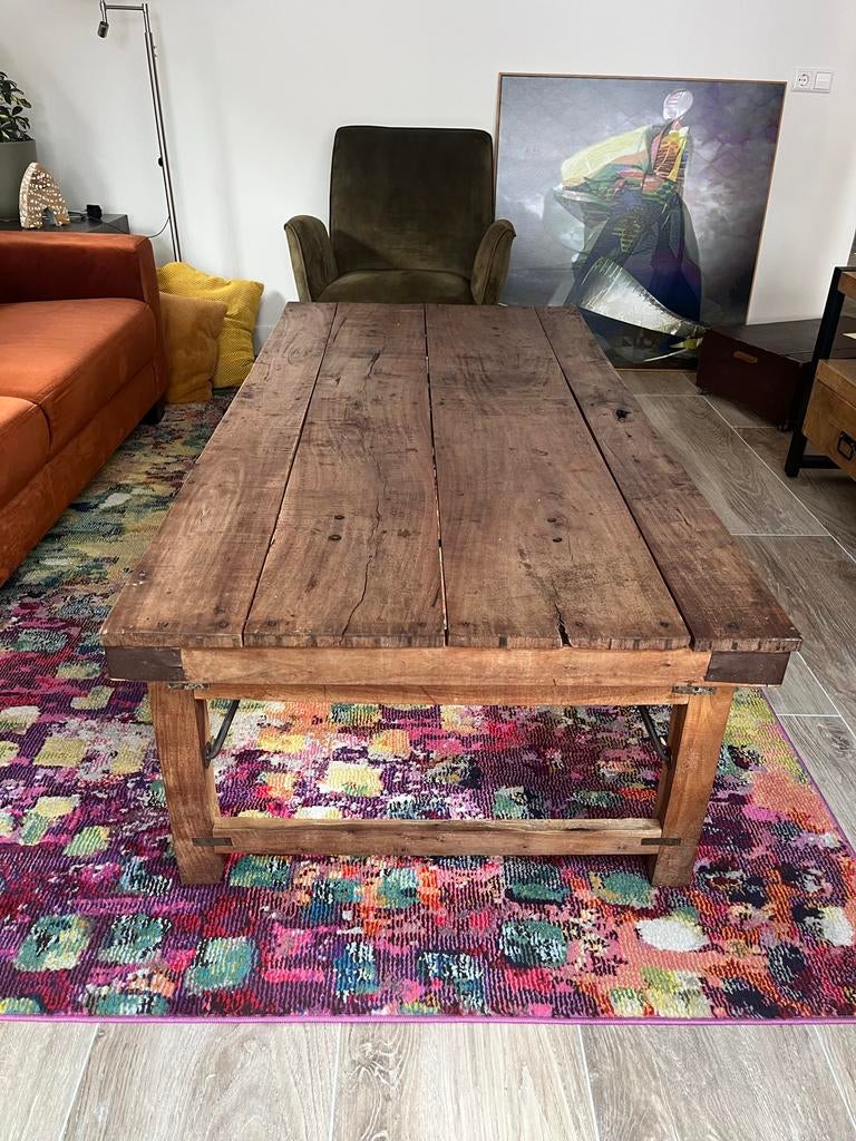 Unieke Salontafel Indische Marktkraam - Robuust Hout, Ophalen, 50 tot 100 cm, Zo goed als nieuw, 150 tot 200 cm