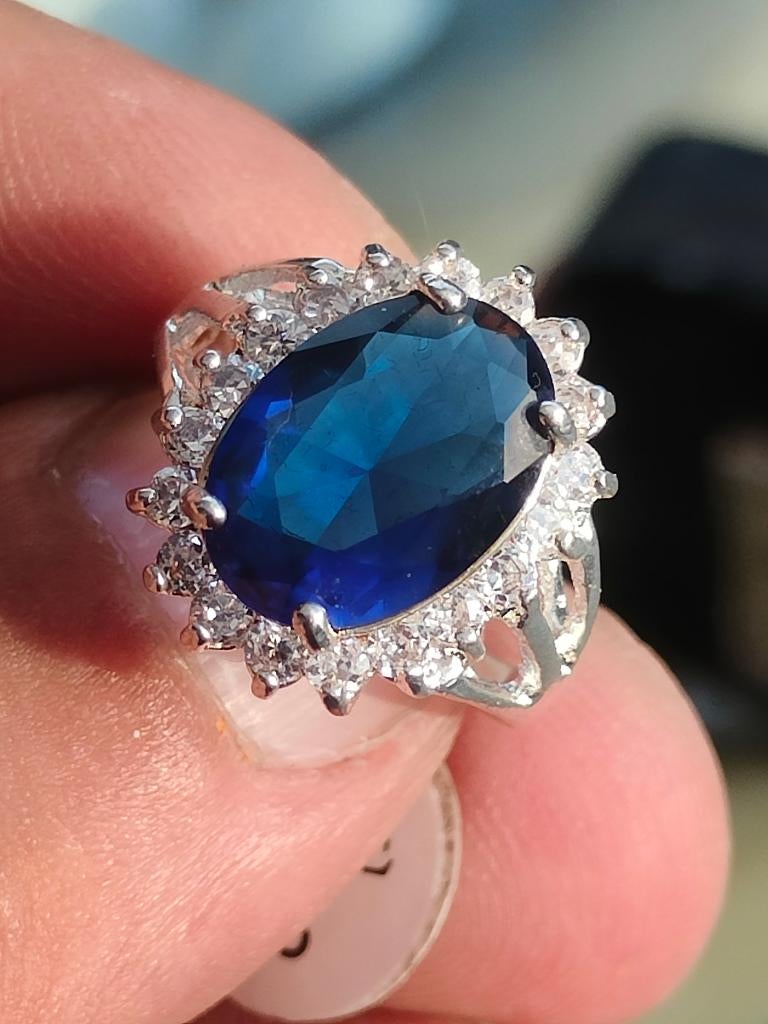 925 zilveren Kate Diana ring met grote blauw saffier, Ophalen of Verzenden, Zilver, Ring, Verguld