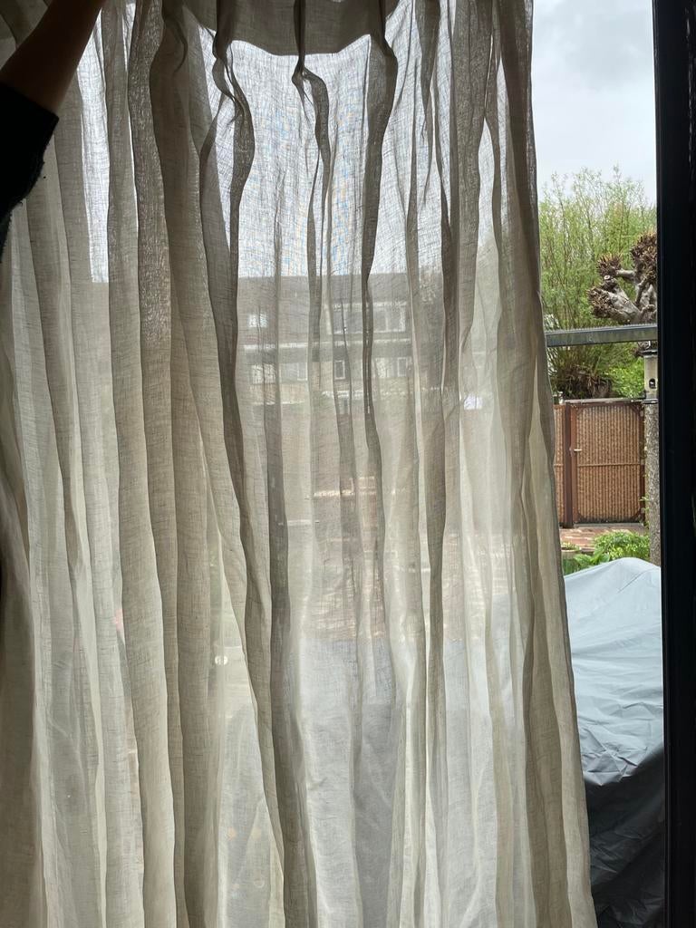 Linnen gordijnen met dubbele plooi, Ophalen, Zo goed als nieuw, Beige, 200 cm of meer