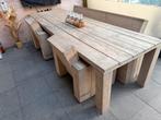 Steigerhout Loungeset met Bank, 2 Stoelen en Grote Tafel, Tuin en Terras, Tuinsets en Loungesets, Ophalen, Gebruikt, Bank, Steigerhout