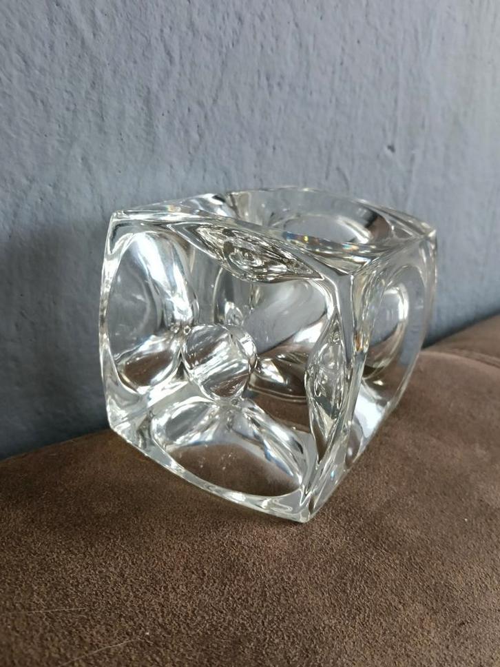 Vintage Glazen "Ice Cube" Kandelaar – Rudolf Jurnikl, Antiek en Kunst, Antiek | Kandelaars, Glas, Ophalen of Verzenden