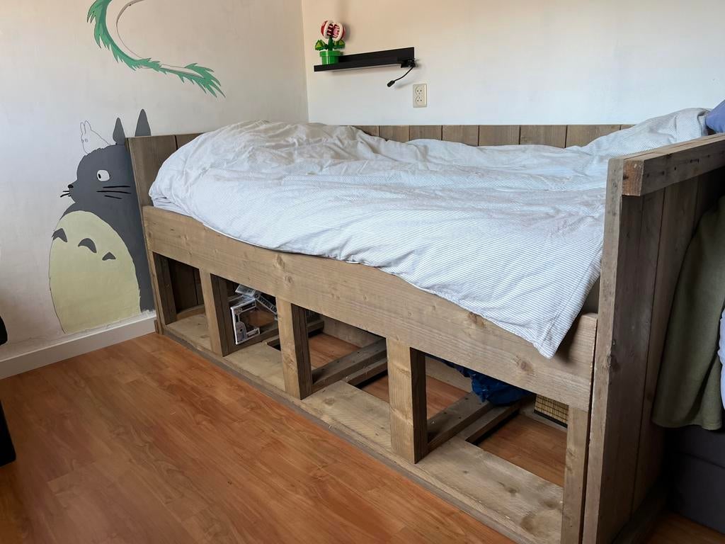 Stijgerhout eenpersoons bed, Ophalen, 90 cm, Eenpersoons, Steigerhout