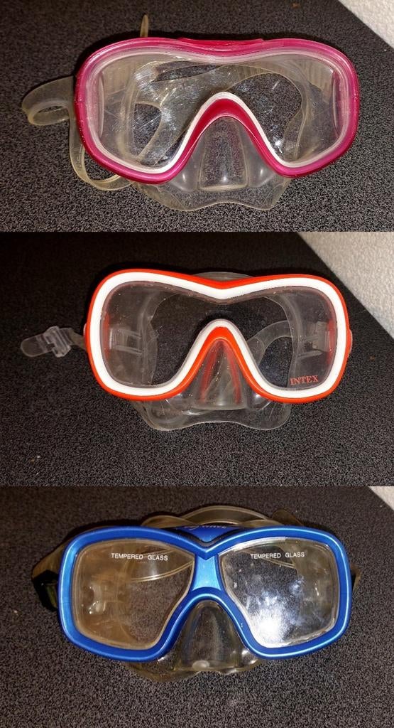 3 duikbrillen - diverse kleuren, Watersport en Boten, Duiken, Ophalen of Verzenden, Gebruikt, Duikbril of Snorkel