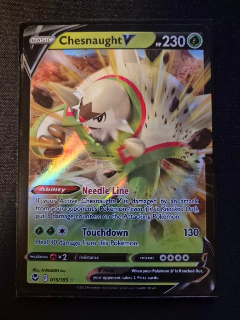 Chesnaught V Pokémon Kaart - Zeldzaam en Foil, Ophalen of Verzenden, Zo goed als nieuw, Losse kaart, Foil