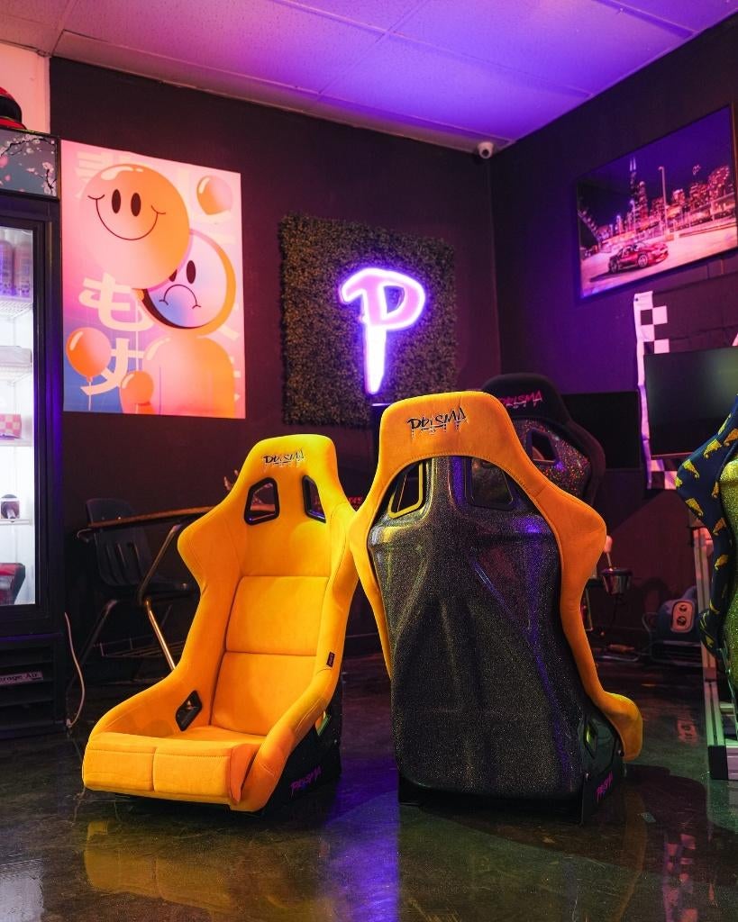 NRG Prisma Kuipstoel sportstoel stoel geel alcantara, Auto diversen, Tuning en Styling, Ophalen of Verzenden