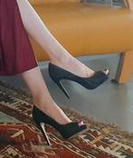 Zwarte glitter peeptoe hakken voor gala of date, Ophalen of Verzenden, Zo goed als nieuw, Zwart