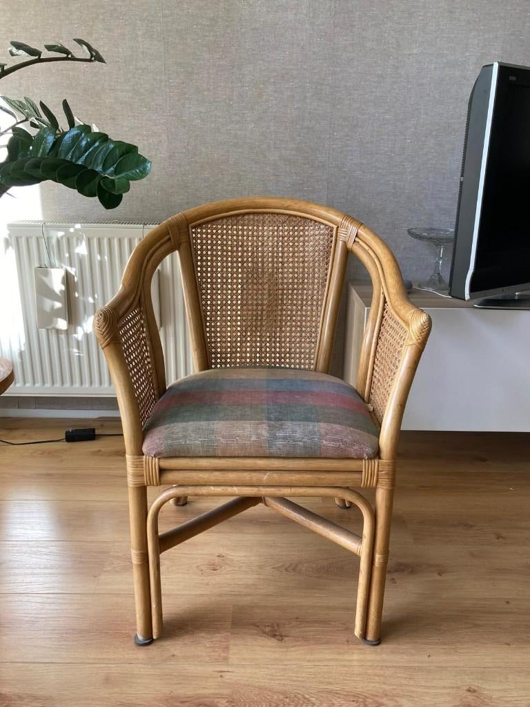 Rieten stoel, Huis en Inrichting, Stoelen, Ophalen, Bruin, Riet of Rotan, Zo goed als nieuw