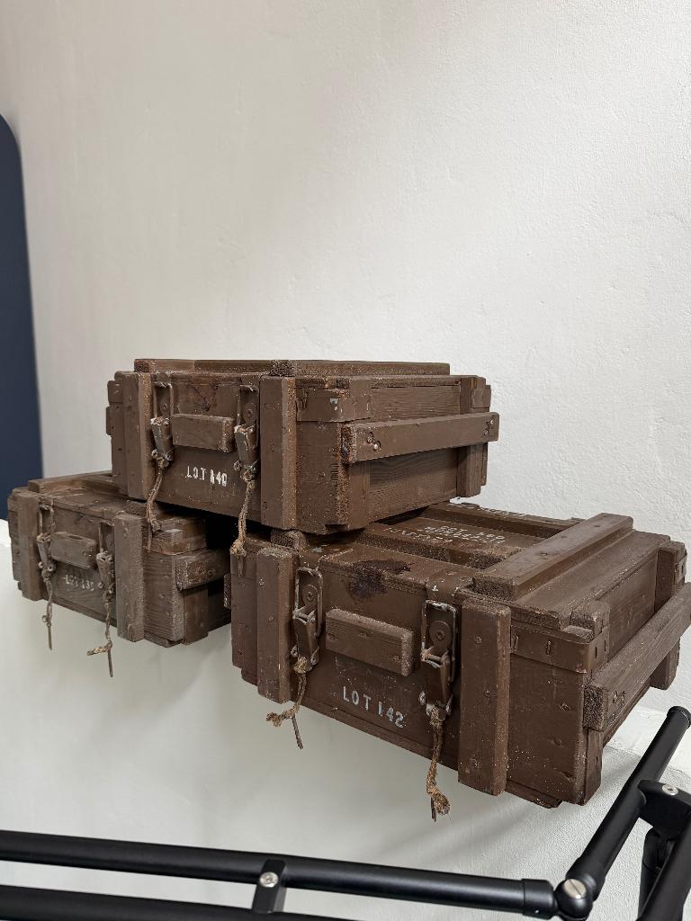 Vintage houten kistjes, legerkist, oude munitiekistjes, Minder dan 50 cm, Gebruikt, -, -