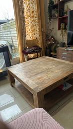 Robuuste houten salontafel met opbergruimte, Huis en Inrichting, Tafels | Salontafels, Gebruikt, 100 tot 150 cm, Vierkant, Minder dan 50 cm