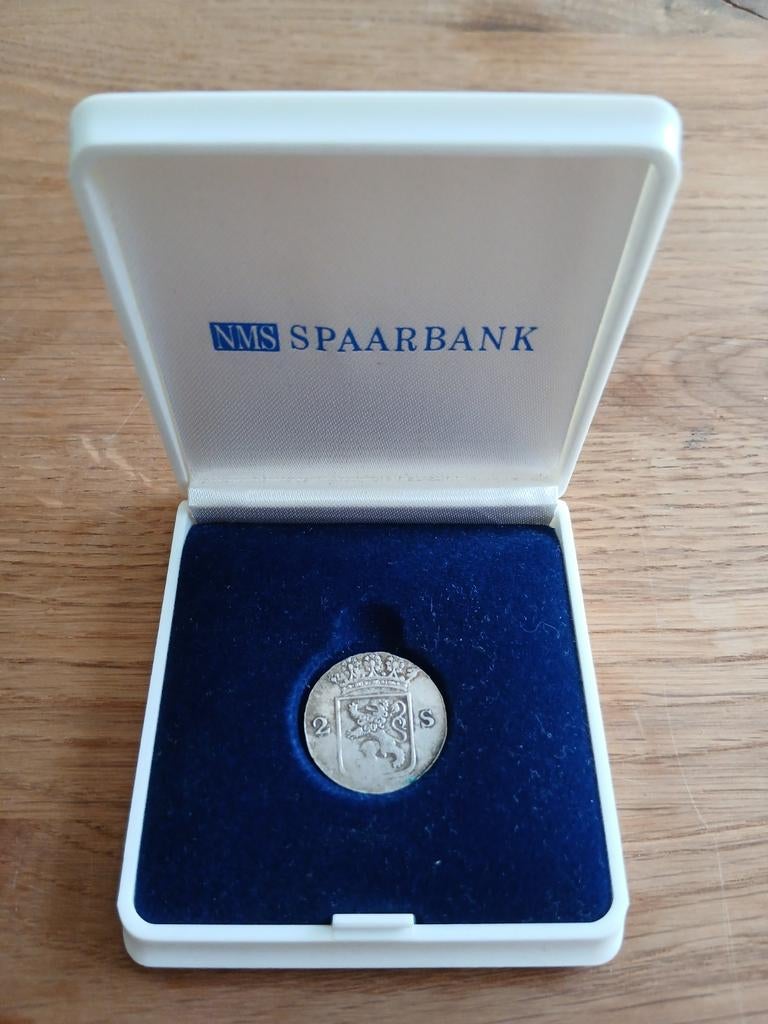 2 stuiver Zilveren VOC Duit 1789 in NMS Spaarbank doosje, Vóór koninkrijk, Zilver, Losse munt, Overige waardes