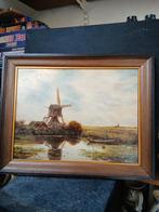 Prachtig olieverf schilderij molen vijver visser, Ophalen