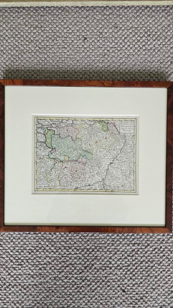 Antieke Kaart Hertogdom Brabant, ingelijst, Boeken, Ophalen of Verzenden, Landkaart, België of Luxemburg, 1800 tot 2000