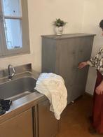 Dressoir, grijs / paarse kast met deurtjes en planken, Ophalen, 50 tot 100 cm, 50 tot 75 cm, Gebruikt