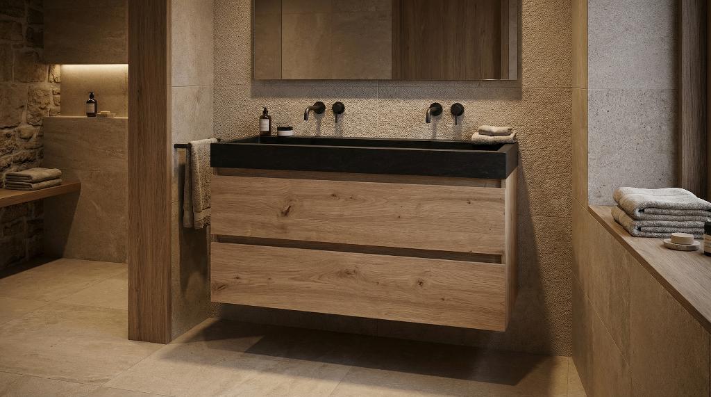 Gave badmeubelset 120 cm met écht hardstenen wastafel, Huis en Inrichting, Badkamer | Badkamermeubels, Nieuw, Wastafelkast, Minder dan 100 cm
