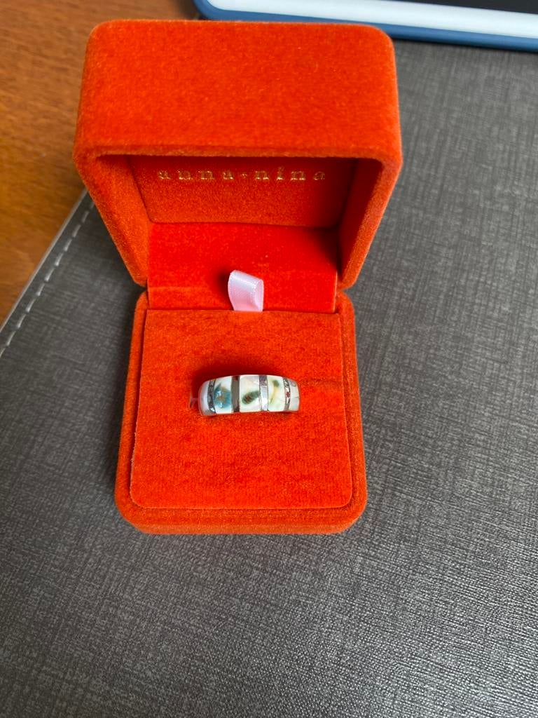 Ring zilver met schelp maat 18, Ophalen of Verzenden, 17 tot 18, Zilver, Dame