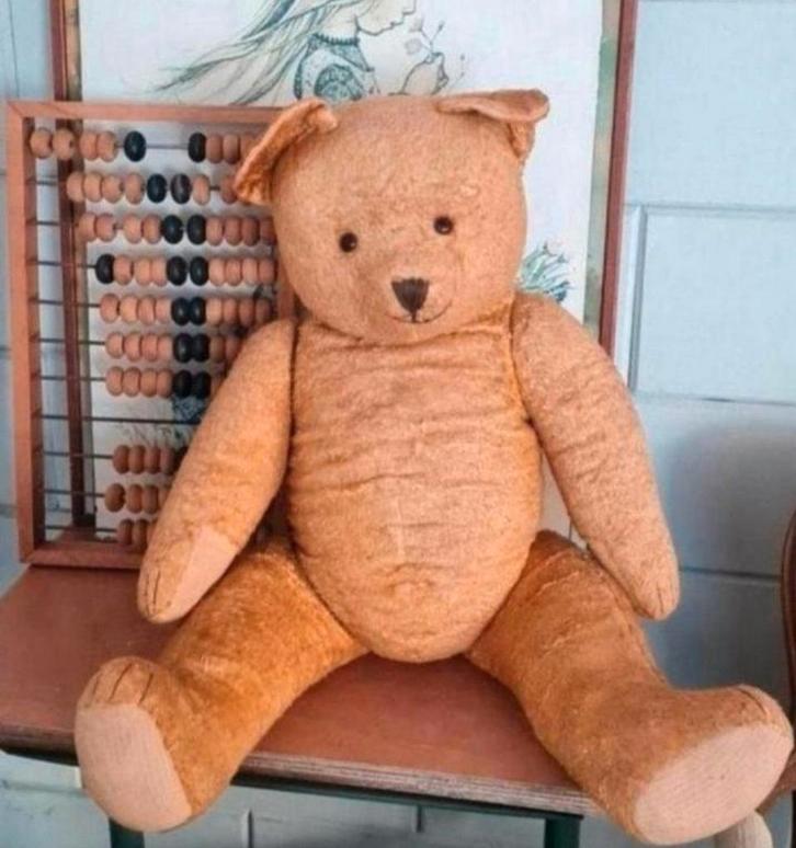 Grote oude beer stro gevuld 80 cm, Verzamelen, Beren en Cherished Teddies, Gebruikt, Stoffen beer, Overige merken, Ophalen of Verzenden