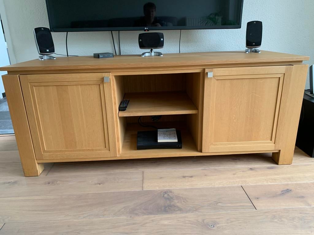 Blank eiken tv meubel, Ophalen, 150 tot 200 cm, Zo goed als nieuw, Minder dan 100 cm