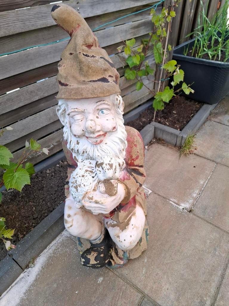 Oude tuinkabouter - 80 cm hoog - Voor de liefhebber, Tuin en Terras, Tuinbeelden, Ophalen