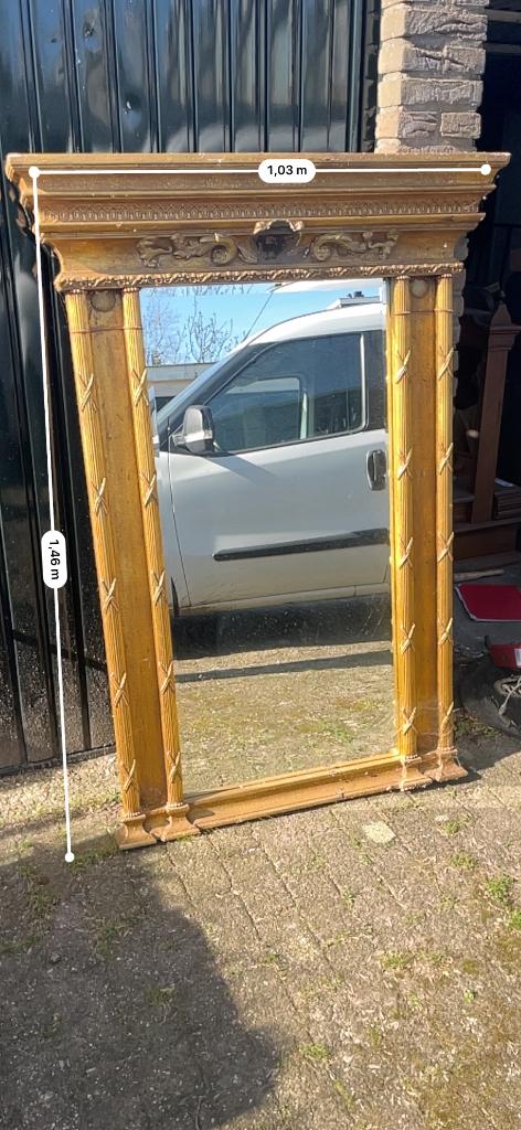 Prachtige antieke schouwspiegel met klassieke uitstraling, Ophalen, Rechthoekig, 100 tot 150 cm, 150 tot 200 cm