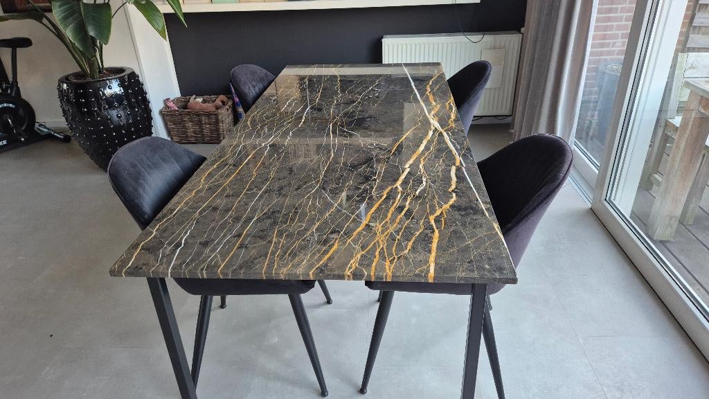 Mooi Stijlvolle Marmer Eettafel, Ophalen, 200 cm of meer, 50 tot 100 cm, Zo goed als nieuw