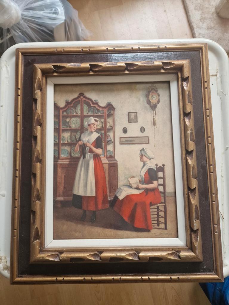 Schilderij met twee vrouwen in traditionele kleding, Antiek en Kunst, Kunst | Schilderijen | Klassiek, Ophalen