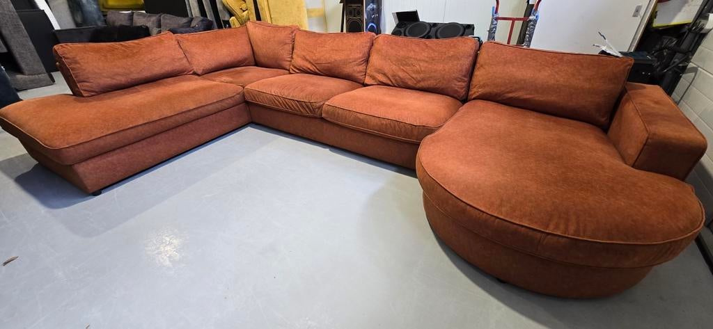 XXL Velvet Cognac/Terracotta Hoekbank - Zitmax 3 Delen, Huis en Inrichting, Banken | Complete zithoeken, Gebruikt, Stof, Ophalen of Verzenden