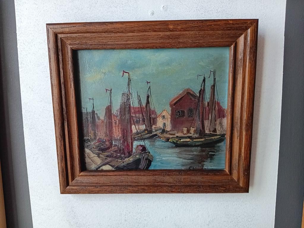 havengezicht,Evert Jan Ligtelijn, Olieverf, Amsterdam?, Ophalen of Verzenden