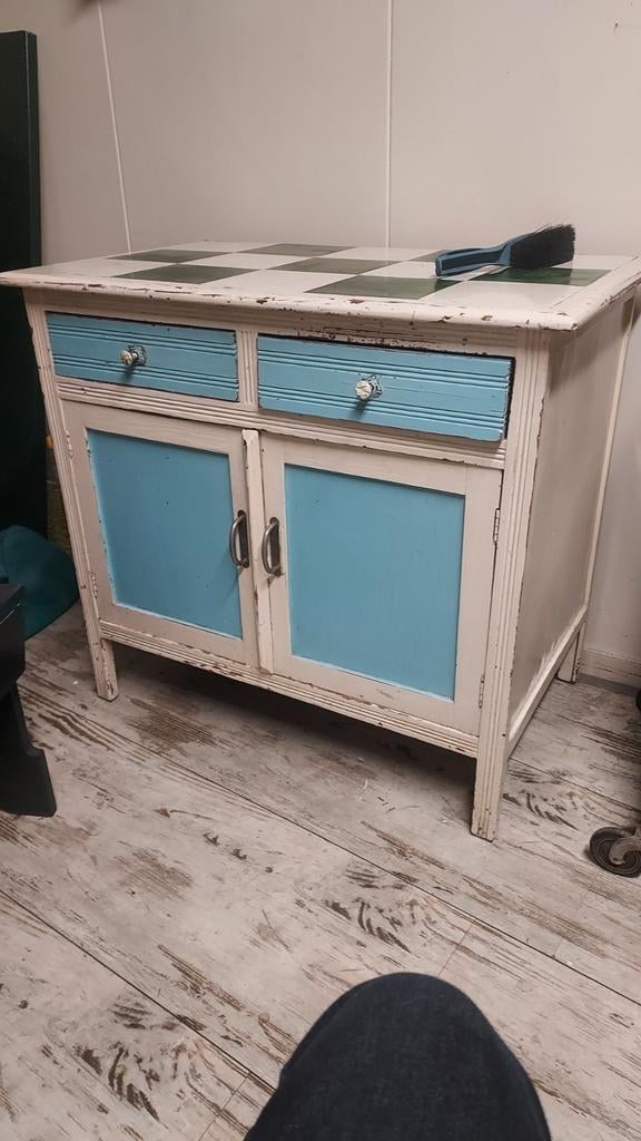 Lief brocante kastje met lades en deurtjes, Antiek en Kunst, Curiosa en Brocante, Ophalen of Verzenden