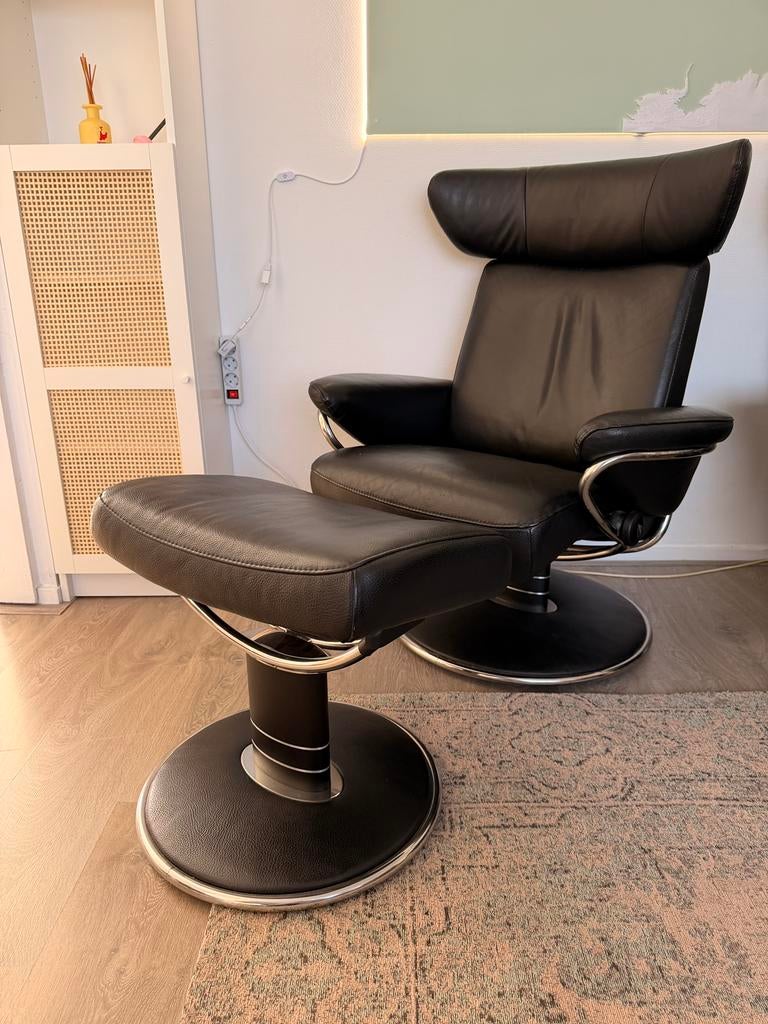 Luxe Stressless Jazz relax fauteuil stoel zwart, Ophalen, Zo goed als nieuw, 75 tot 100 cm, 50 tot 75 cm