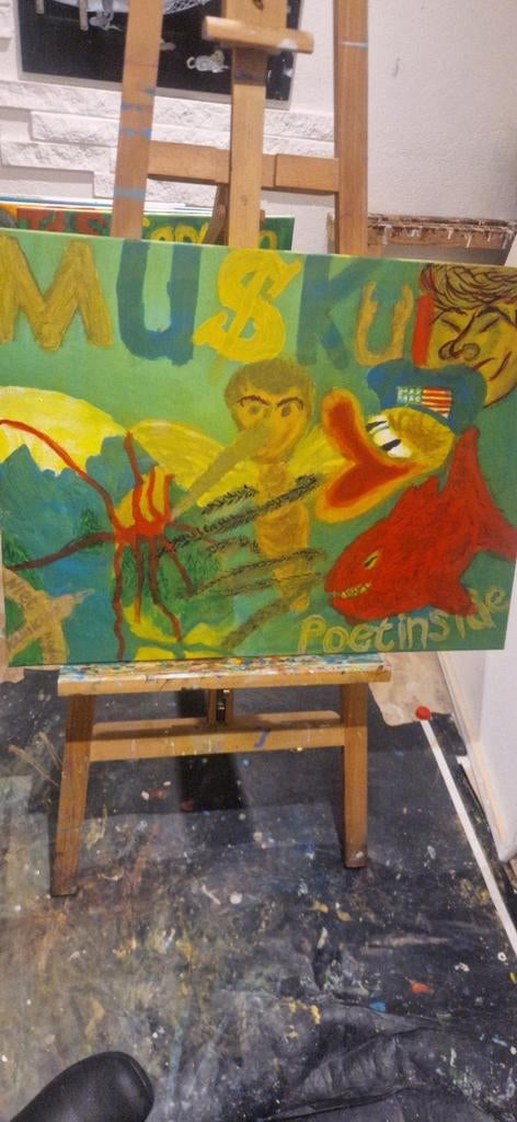 Kleurrijk schilderij 'Musku' - Uniek kunstwerk, Antiek en Kunst, Ophalen of Verzenden