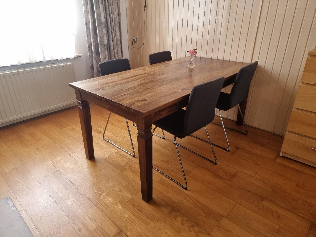 Massief houten eetkamertafel (6 personen) met lades - stevig, Ophalen, Gebruikt, 200 cm of meer, 50 tot 100 cm
