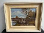 Klein Antiek schilderij Kudde Schapen op de heide, Antiek en Kunst, Kunst | Schilderijen | Klassiek, Ophalen of Verzenden
